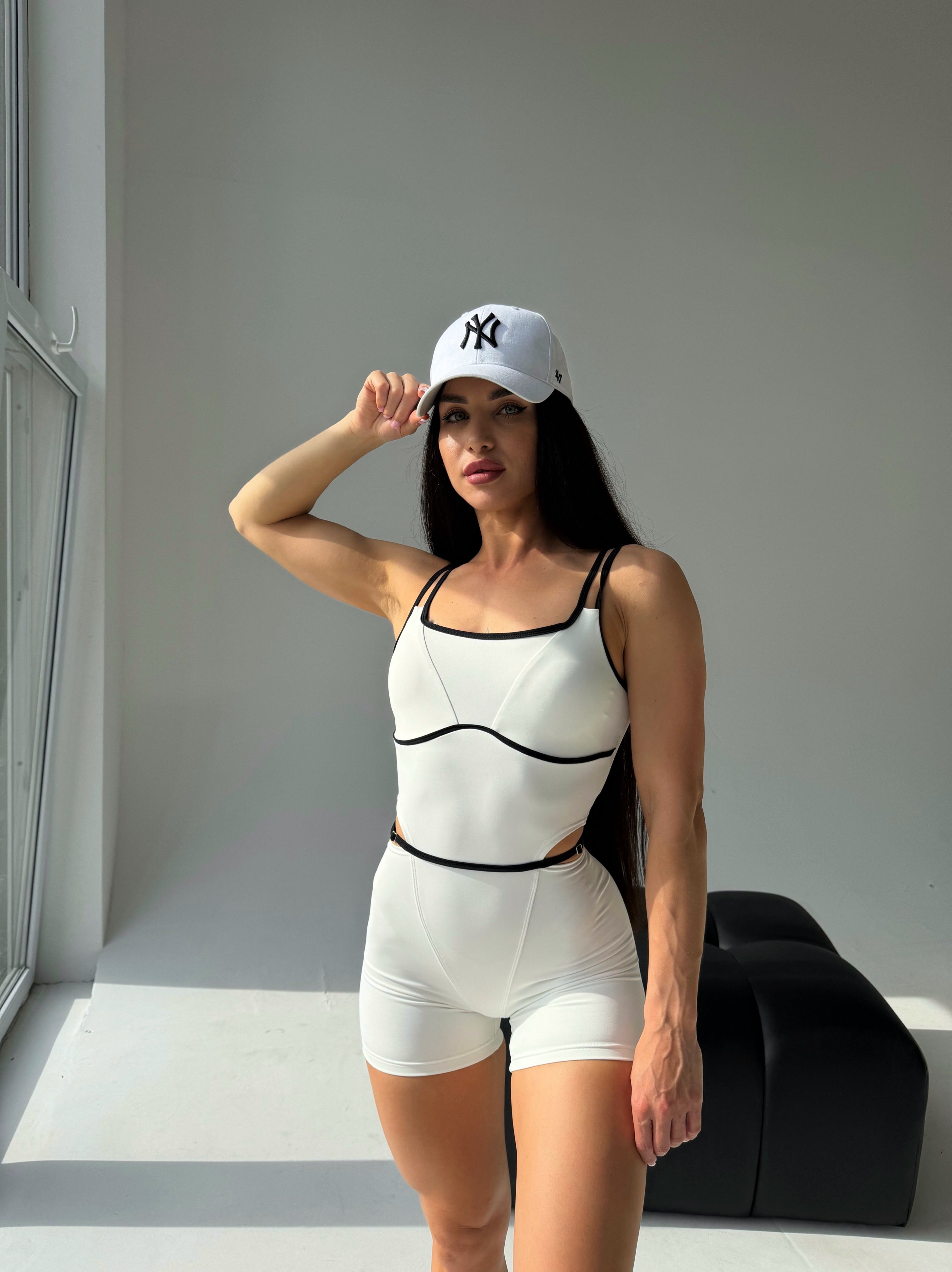 Galaxy Strappy Contour Cut Out Unitard Jumpsuit in White