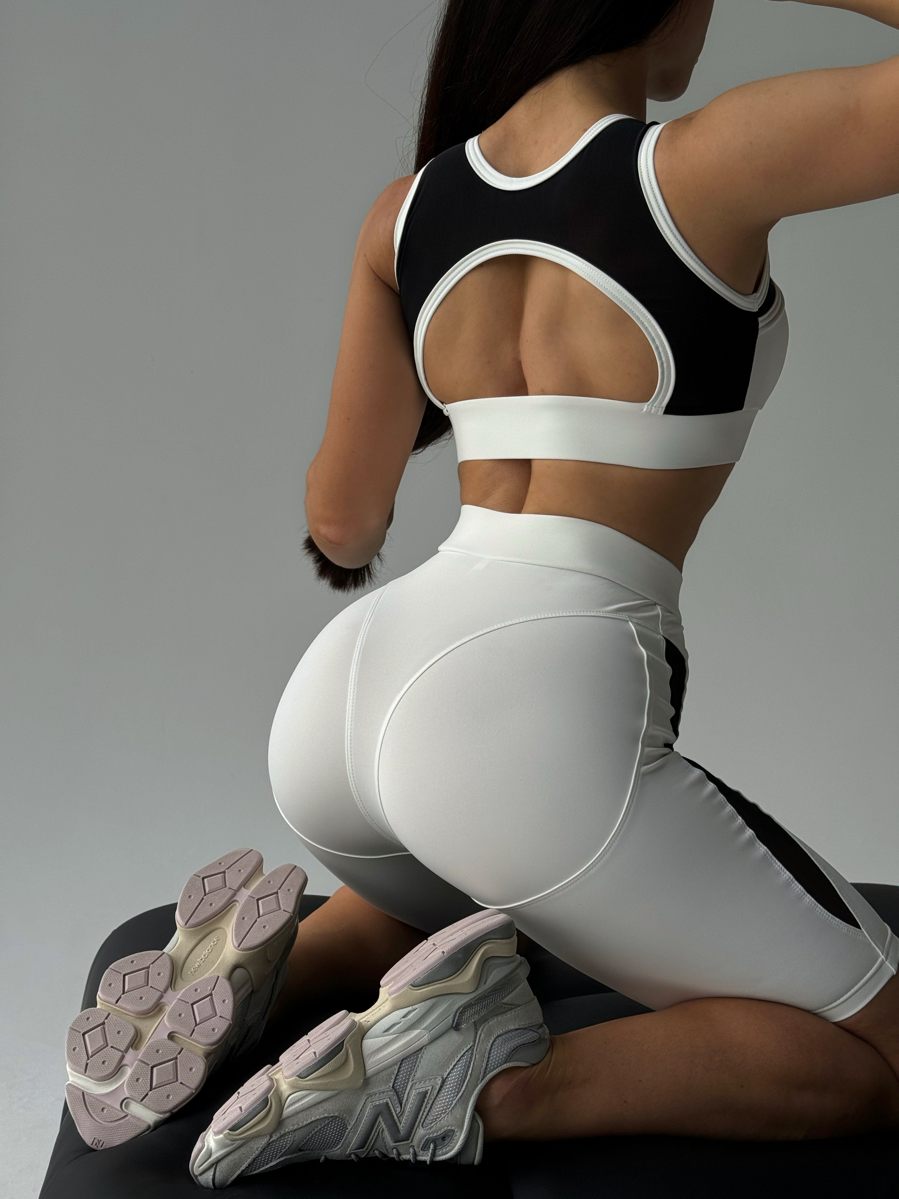 Galaxy Push Up Contour Seam Mesh Insert Bike Shorts in White