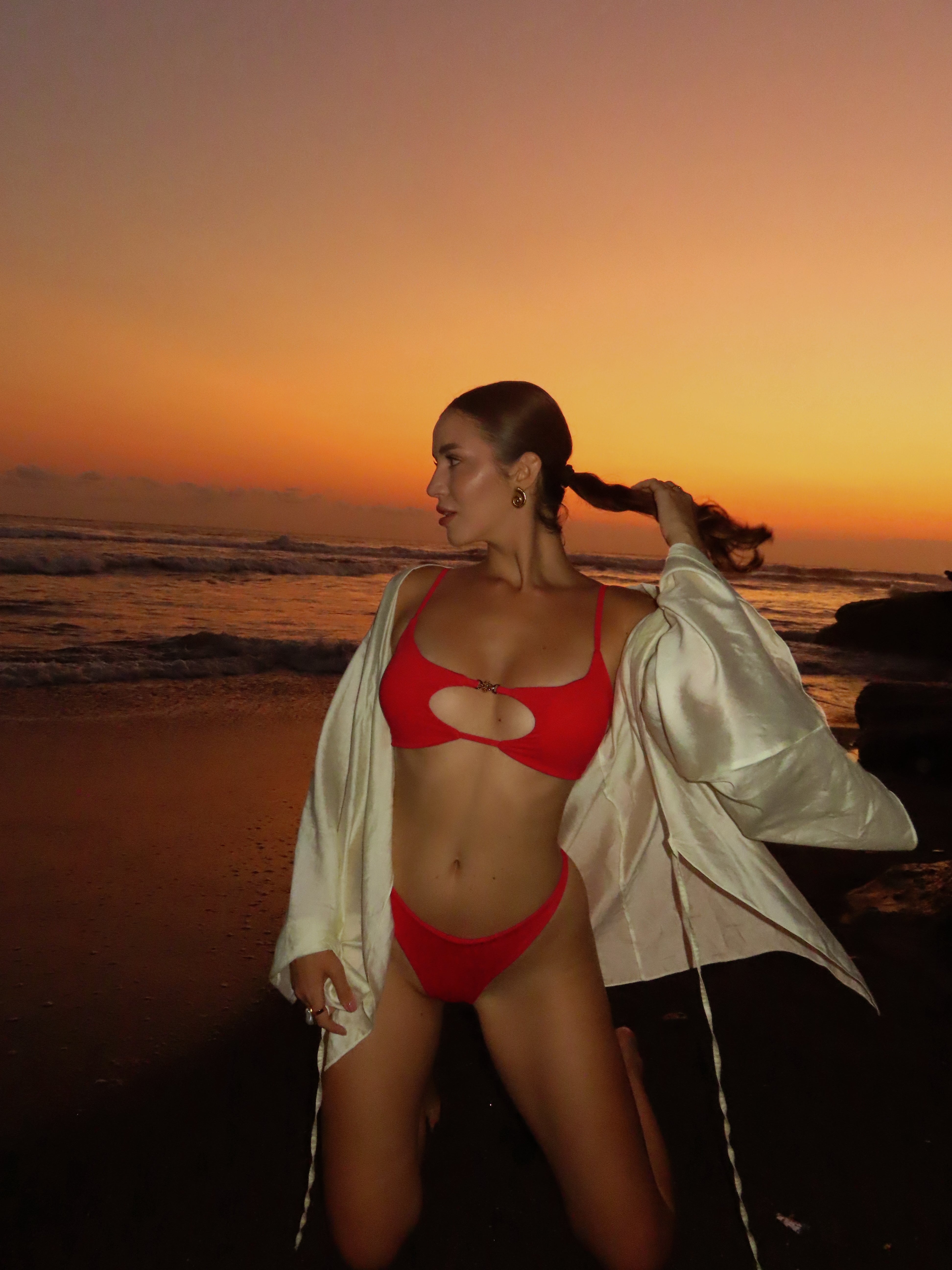 Desire Cut Out Bust Criss Cross Back Bikini Set in Red