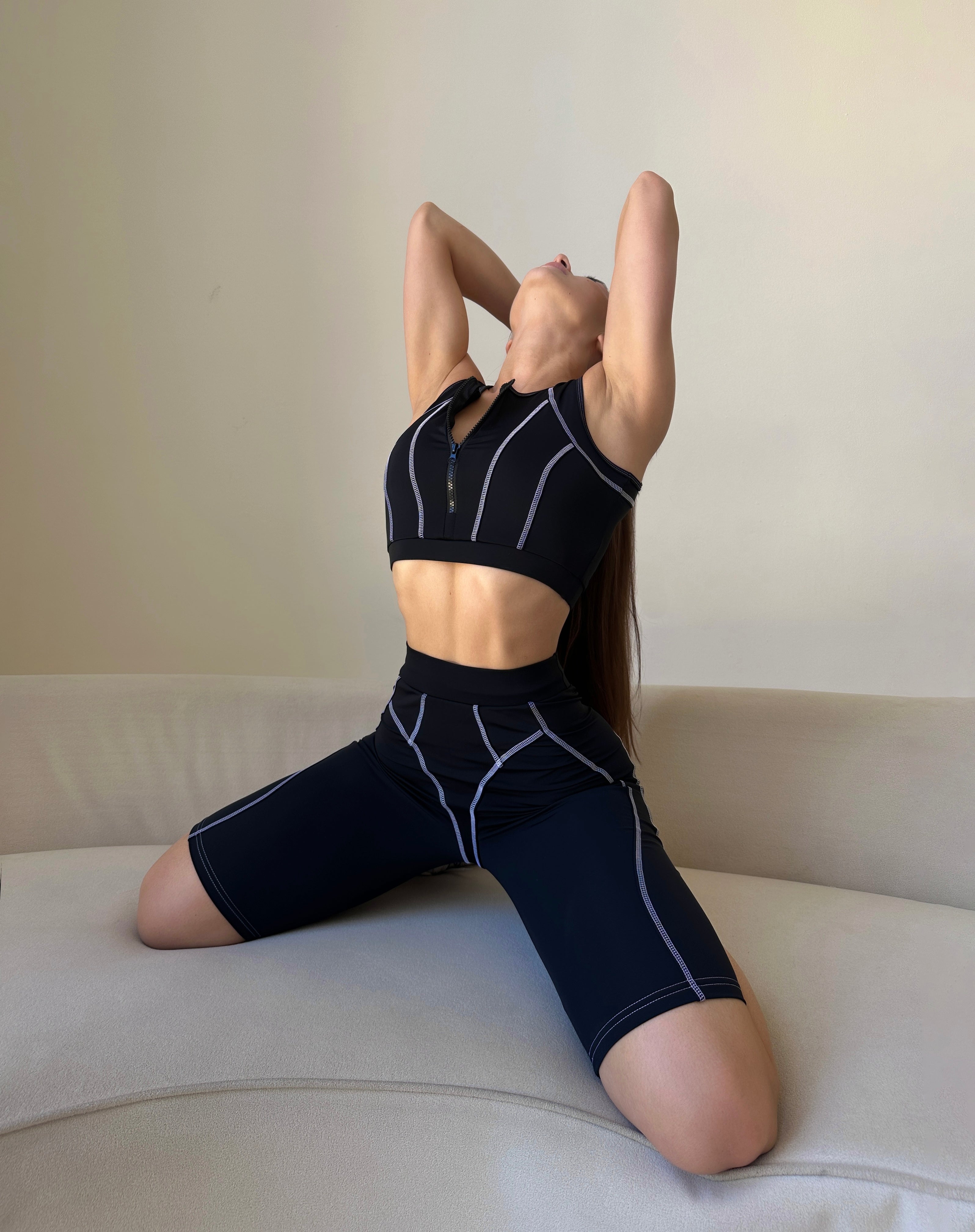 Galaxy Sculpt Decorative Seam Bike Shorts in Black and White