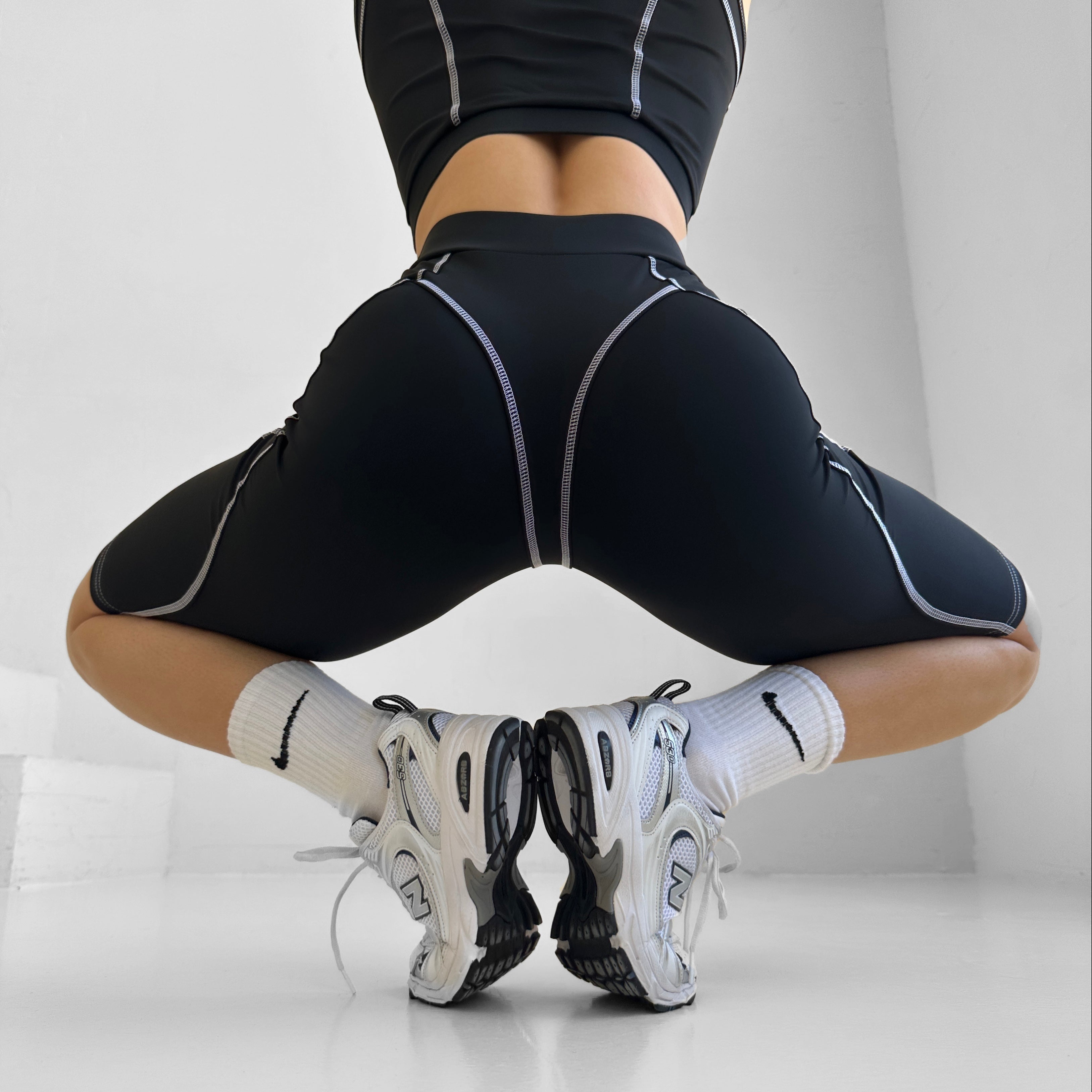 Galaxy Sculpt Decorative Seam Bike Shorts in Black and White
