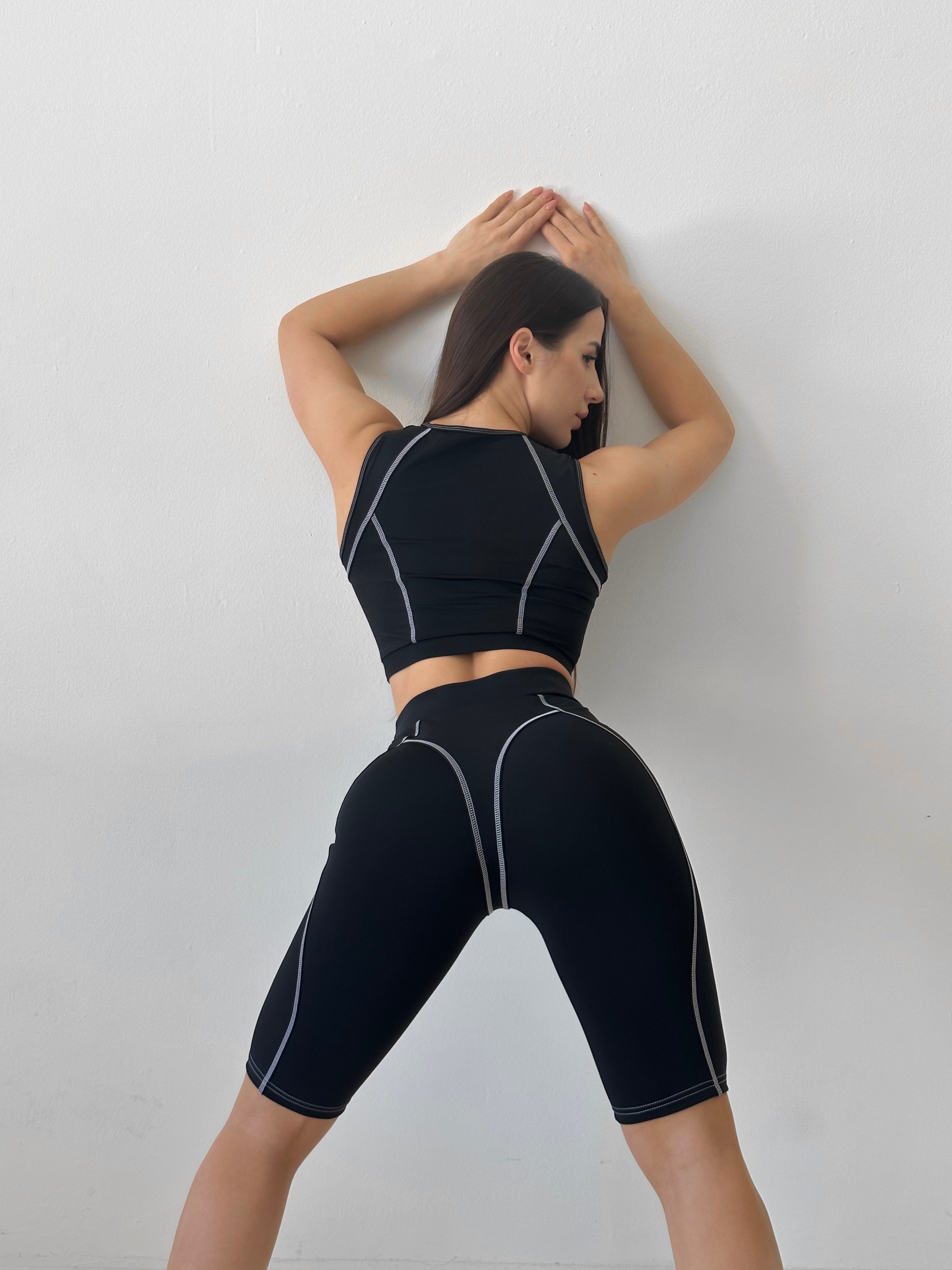 Galaxy Sculpt Decorative Seam Bike Shorts in Black and White