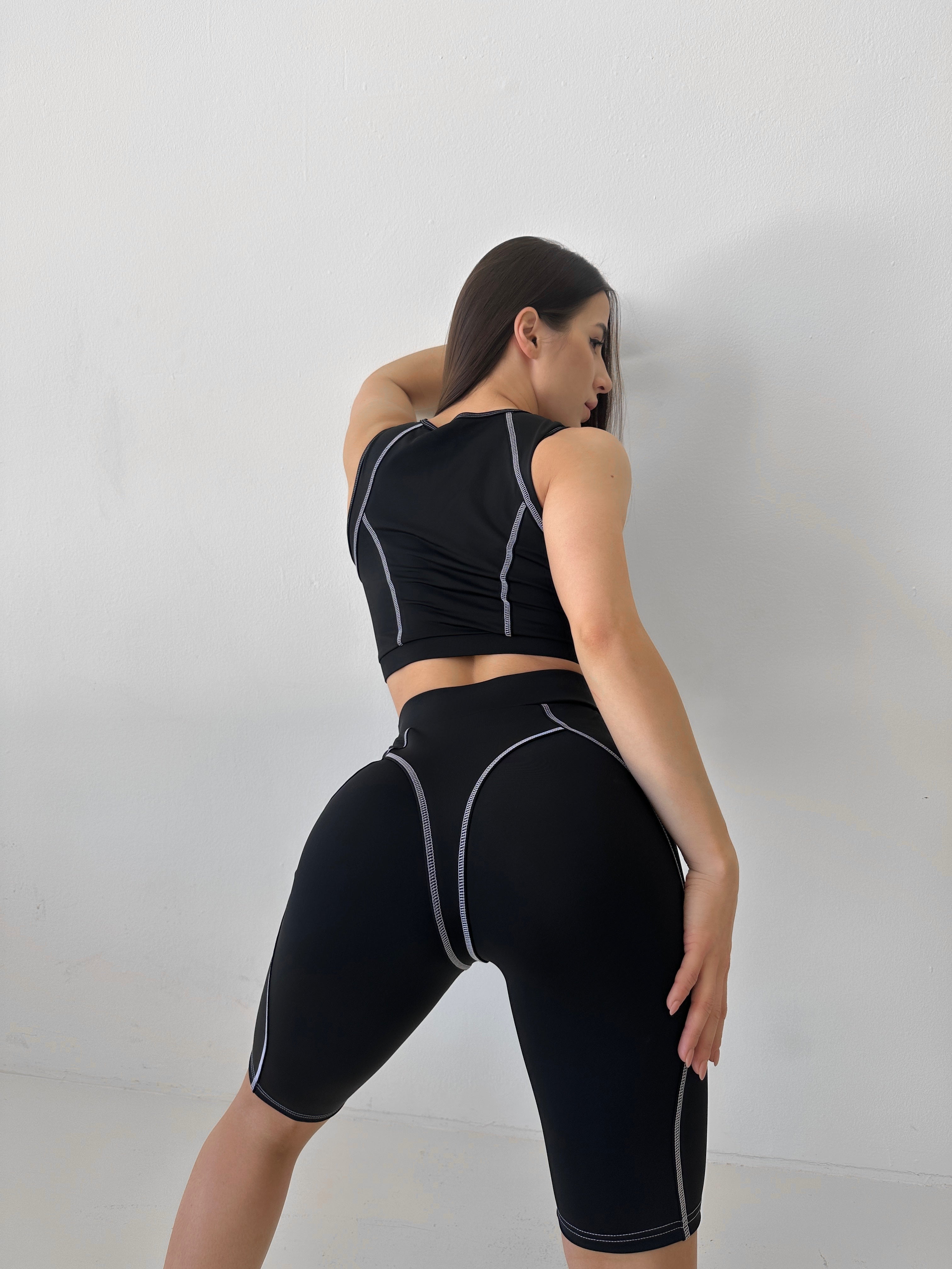 Galaxy Sculpt Decorative Seam Bike Shorts in Black and White