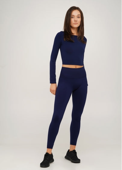 Seamless Ultra Wide Waistband Leggings in Navy Blue