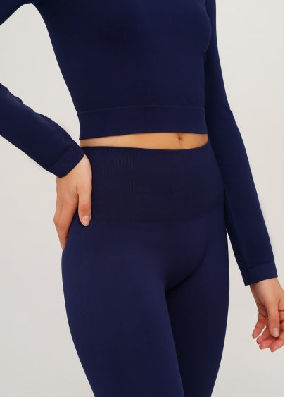 Seamless Ultra Wide Waistband Leggings in Navy Blue