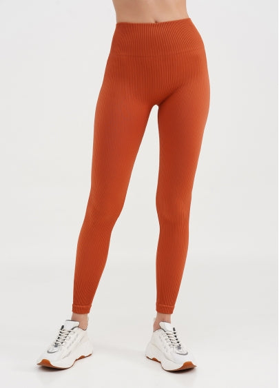 Seamless Ribbed Scrunch Leggings in Deep Orange