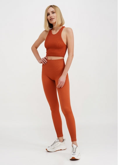 Seamless Ribbed Scrunch Leggings in Deep Orange