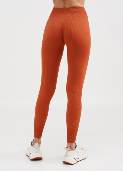 Seamless Ribbed Scrunch Leggings in Deep Orange