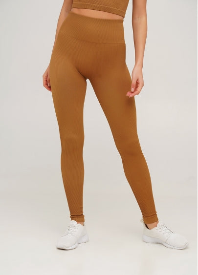 Seamless Ribbed Scrunch Leggings in Light Brown