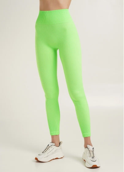 Seamless Ribbed Scrunch Leggings in Neon Green