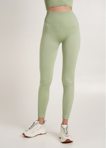 Seamless Ribbed Scrunch Leggings in Light Green