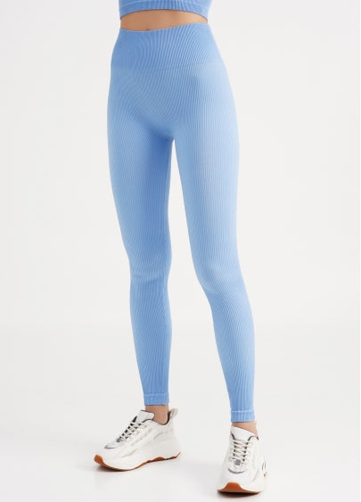 Seamless Ribbed Scrunch Leggings in Baby Blue