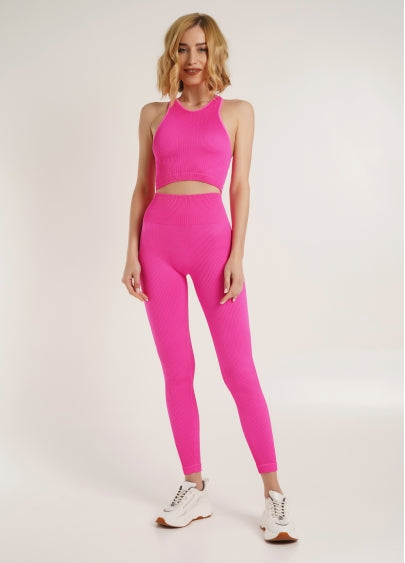 Seamless Ribbed Scrunch Leggings in Neon Pink