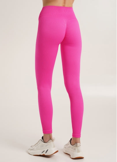 Seamless Ribbed Scrunch Leggings in Neon Pink