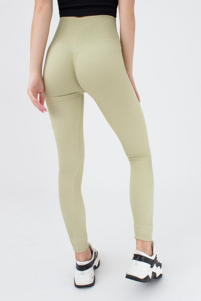 Seamless Ribbed Scrunch Leggings in Light Olive