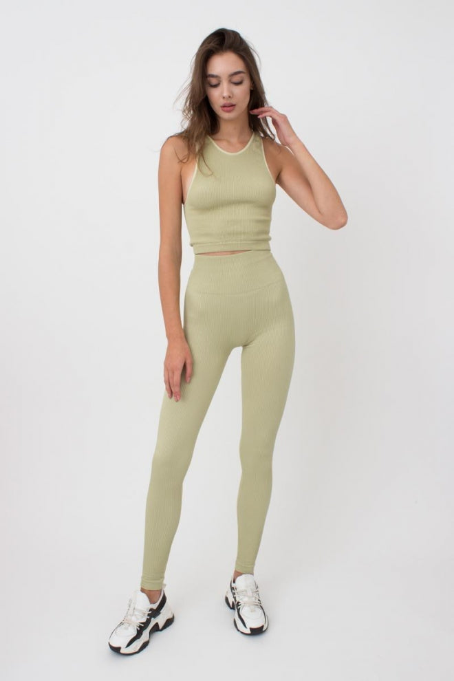 Seamless Ribbed Scrunch Leggings in Light Olive