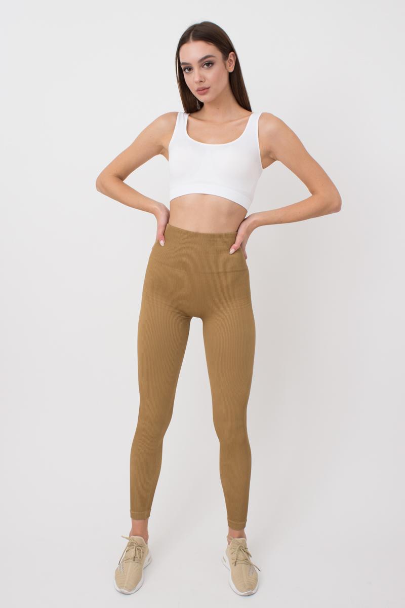 Seamless Ribbed Scrunch Leggings in Light Brown