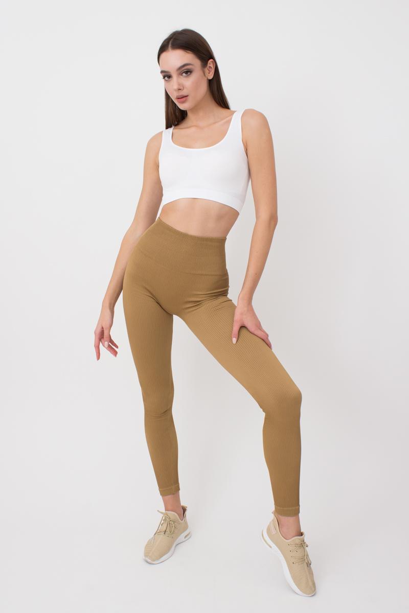 Seamless Ribbed Scrunch Leggings in Light Brown