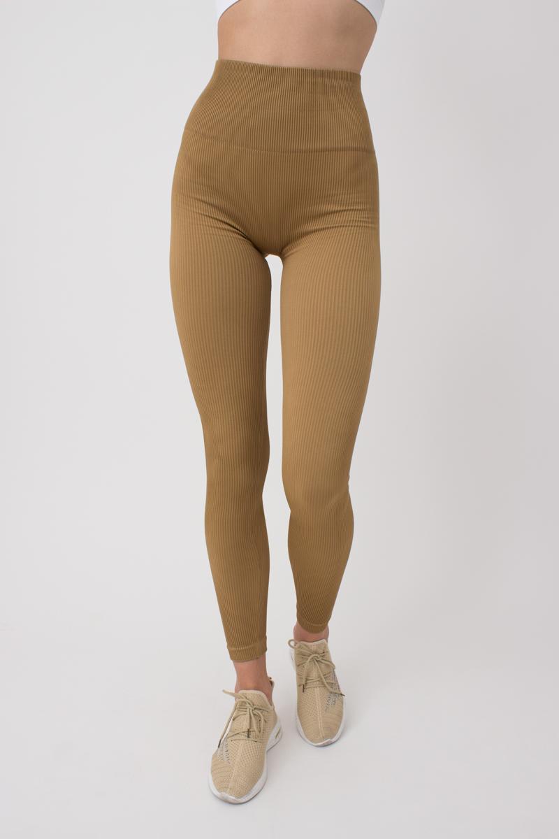 Seamless Ribbed Scrunch Leggings in Light Brown