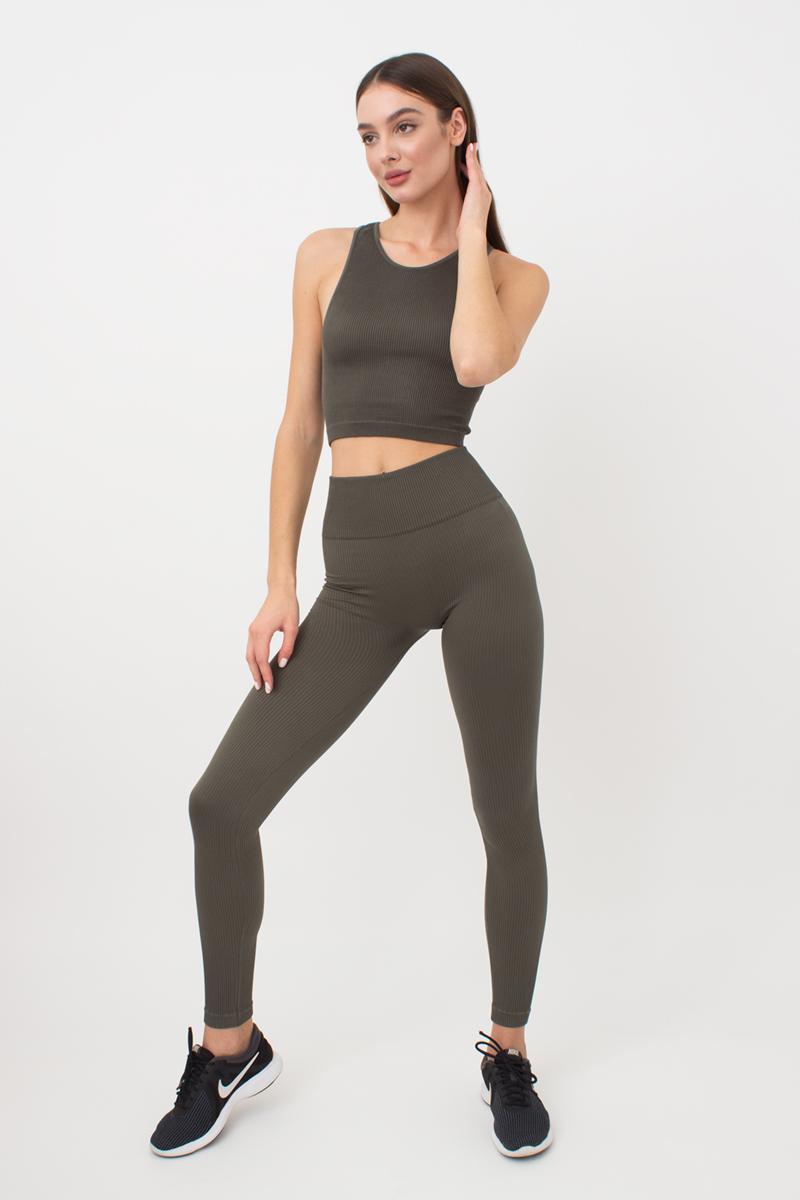 Seamless Ribbed Scrunch Leggings in Khaki