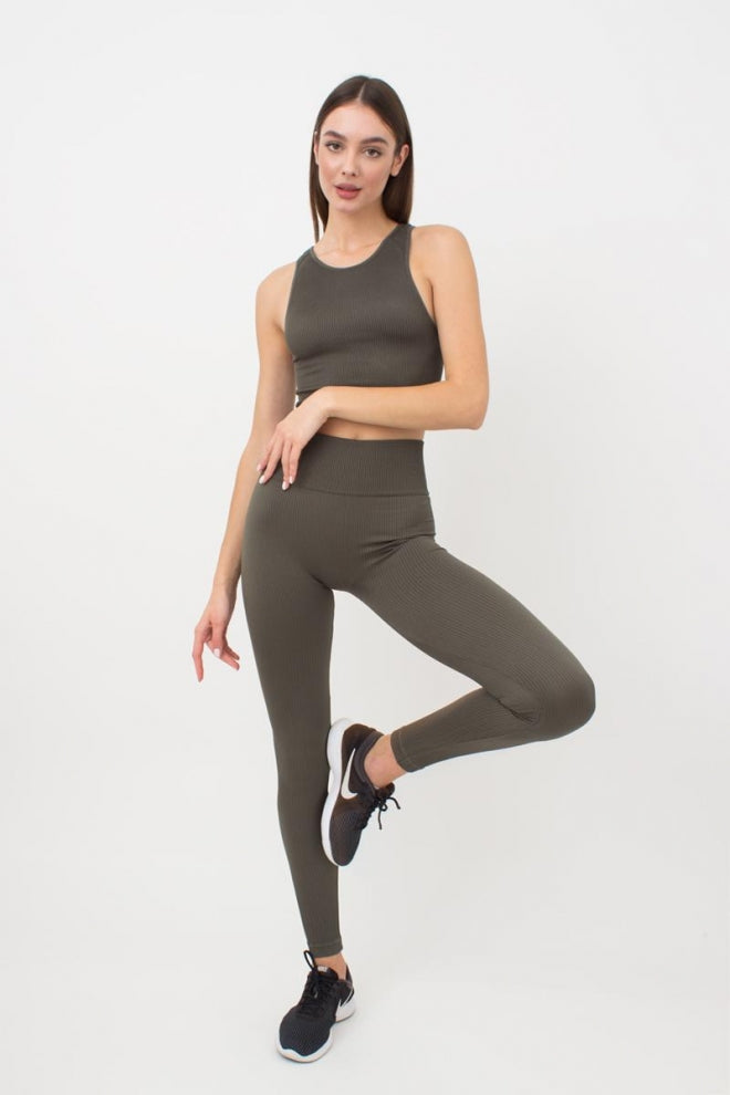 Seamless Ribbed Scrunch Leggings in Khaki