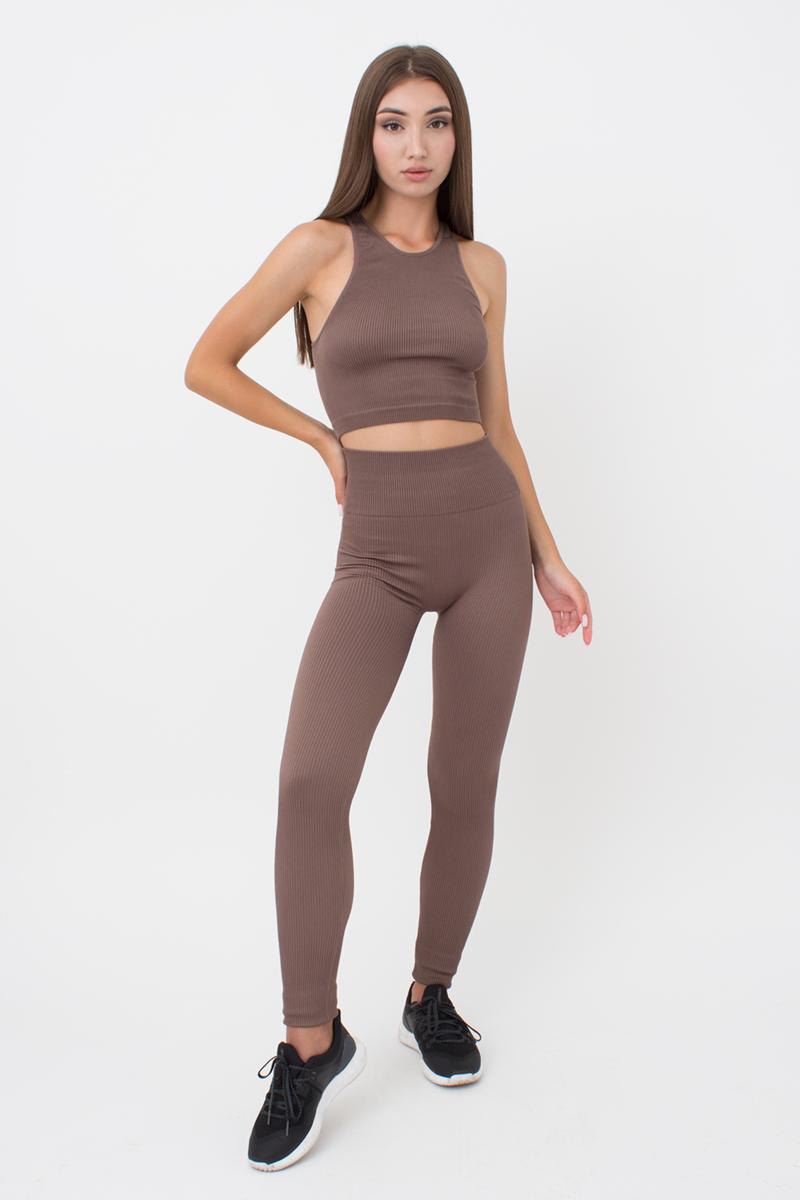 Seamless Ribbed Scrunch Leggings in Brown