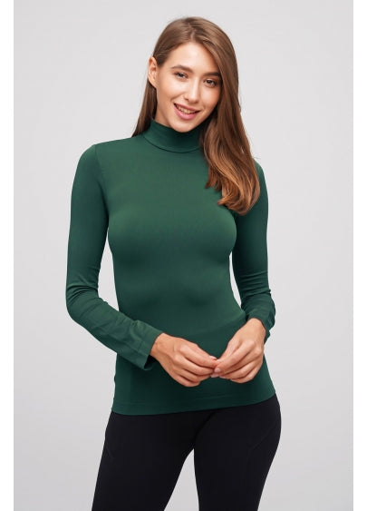 Seamless Turtleneck Long Sleeve Top in Green