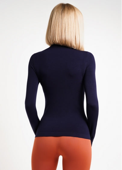 Seamless Turtleneck Long Sleeve Top in Navy Blue