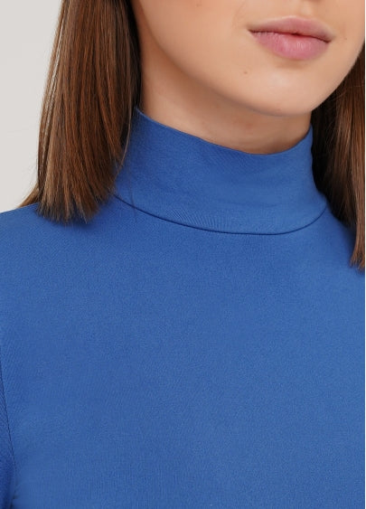 Seamless Turtleneck Long Sleeve Top in Slate Blue