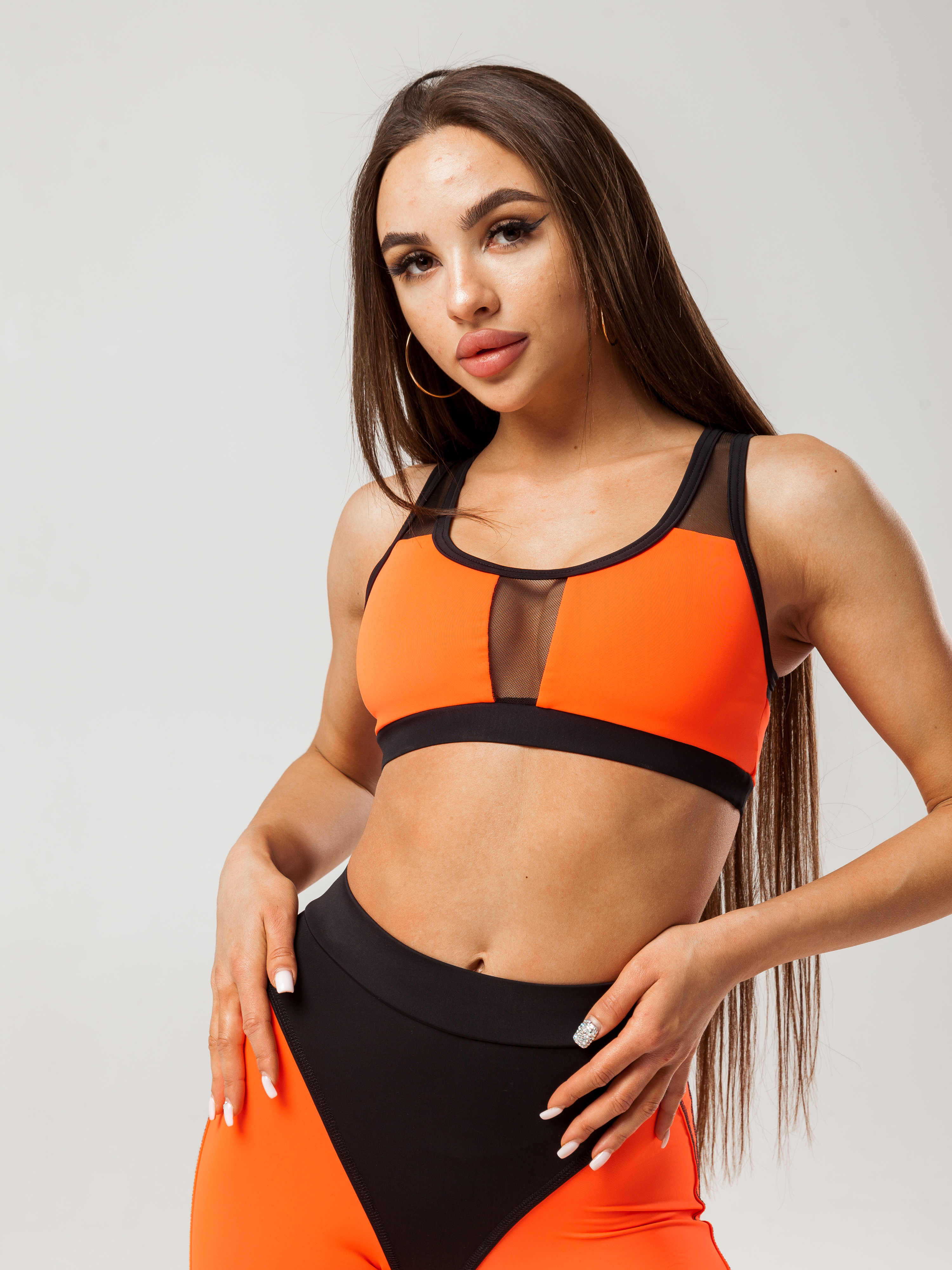 GalaxyX Mesh Insert Sports Bra in Neon Orange