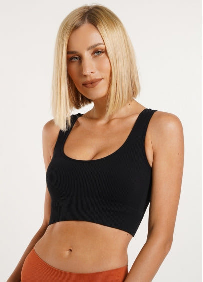 Seamless Ribbed Bra in Black