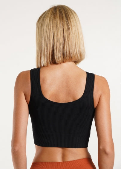 Seamless Ribbed Bra in Black