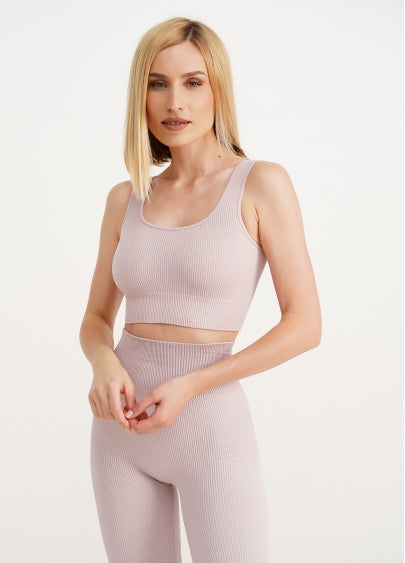 Seamless Ribbed Bra in Pastel Pink