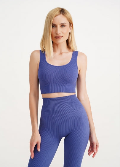 Seamless Ribbed Bra in Indigo