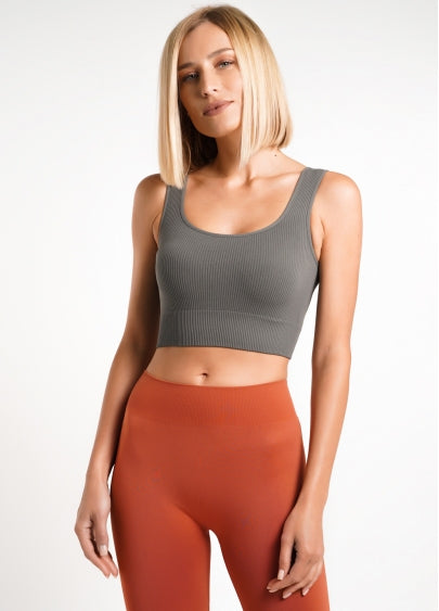 Seamless Ribbed Bra in Dark Gray