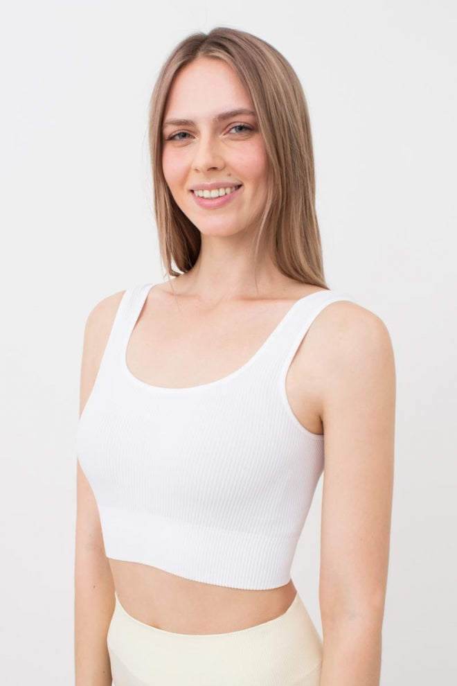 Seamless Ribbed Bra in White