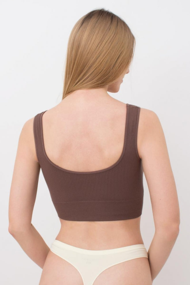 Seamless Ribbed Bra in Brown