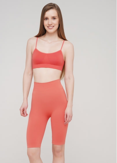 Seamless Above Knee Bike Shorts in Coral