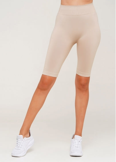 Seamless Above Knee Bike Shorts in Beige