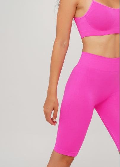 Seamless Above Knee Bike Shorts in Neon Pink