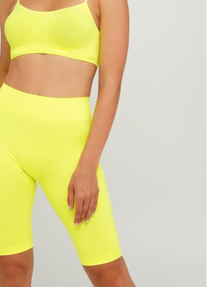 Seamless Above Knee Bike Shorts in Neon Yellow