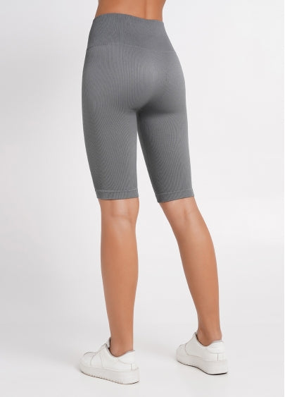 Seamless Ribbed Above Knee Bike Shorts in Dark Gray