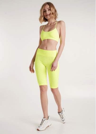 Seamless Ribbed Above Knee Bike Shorts in Neon Yellow