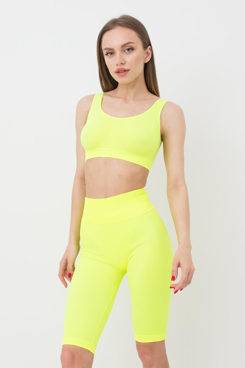 Seamless Ribbed Above Knee Bike Shorts in Neon Yellow