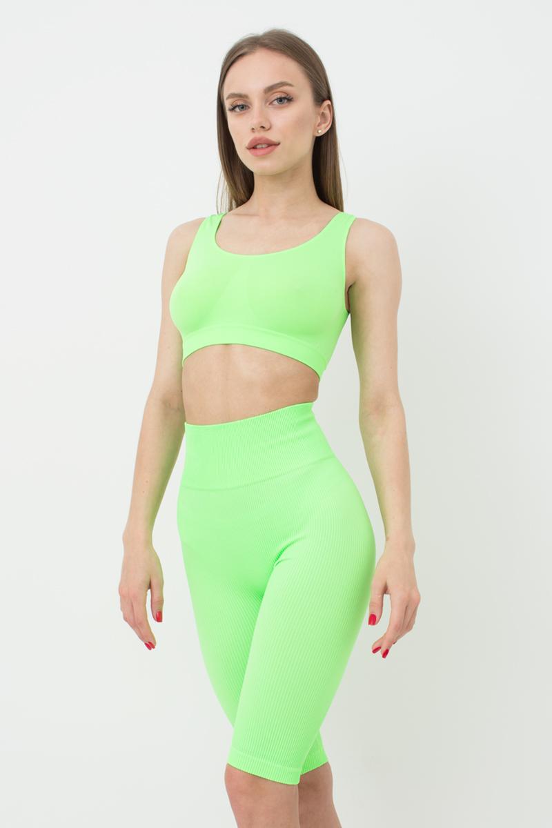 Seamless Ribbed Above Knee Bike Shorts in Neon Green