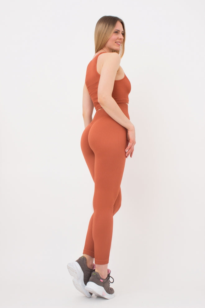 Seamless Ribbed Scrunch Leggings in Deep Orange