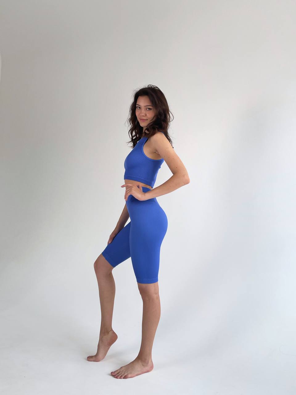 Seamless Ribbed One Size Bike Shorts in Electric Blue