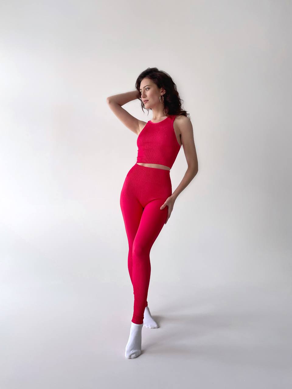 Seamless Ribbed Scrunch Leggings in Raspberry