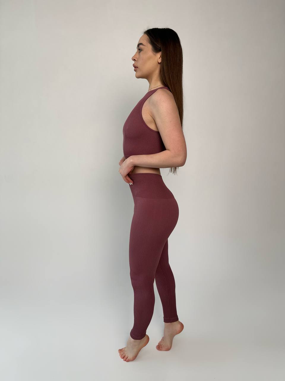 Seamless Ribbed Scrunch Leggings in Dusk Pink