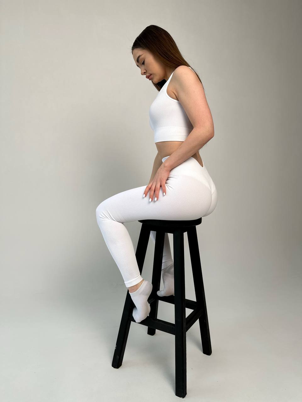 Seamless Ribbed Scrunch Leggings in White